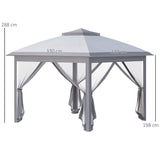 Outsunny 3.3 x 3.3m Pop Up Gazebo, Double Roof Foldable Canopy Tent with Zipped Mesh Sidewalls, Height Adjustable and Carrying Bag, Event Tent for Patio Garden, Grey