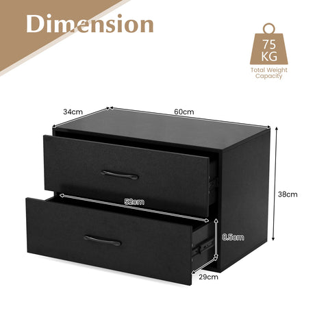 2-Drawer Stackable Storage Organizer with Anti-Topping Kits-Black