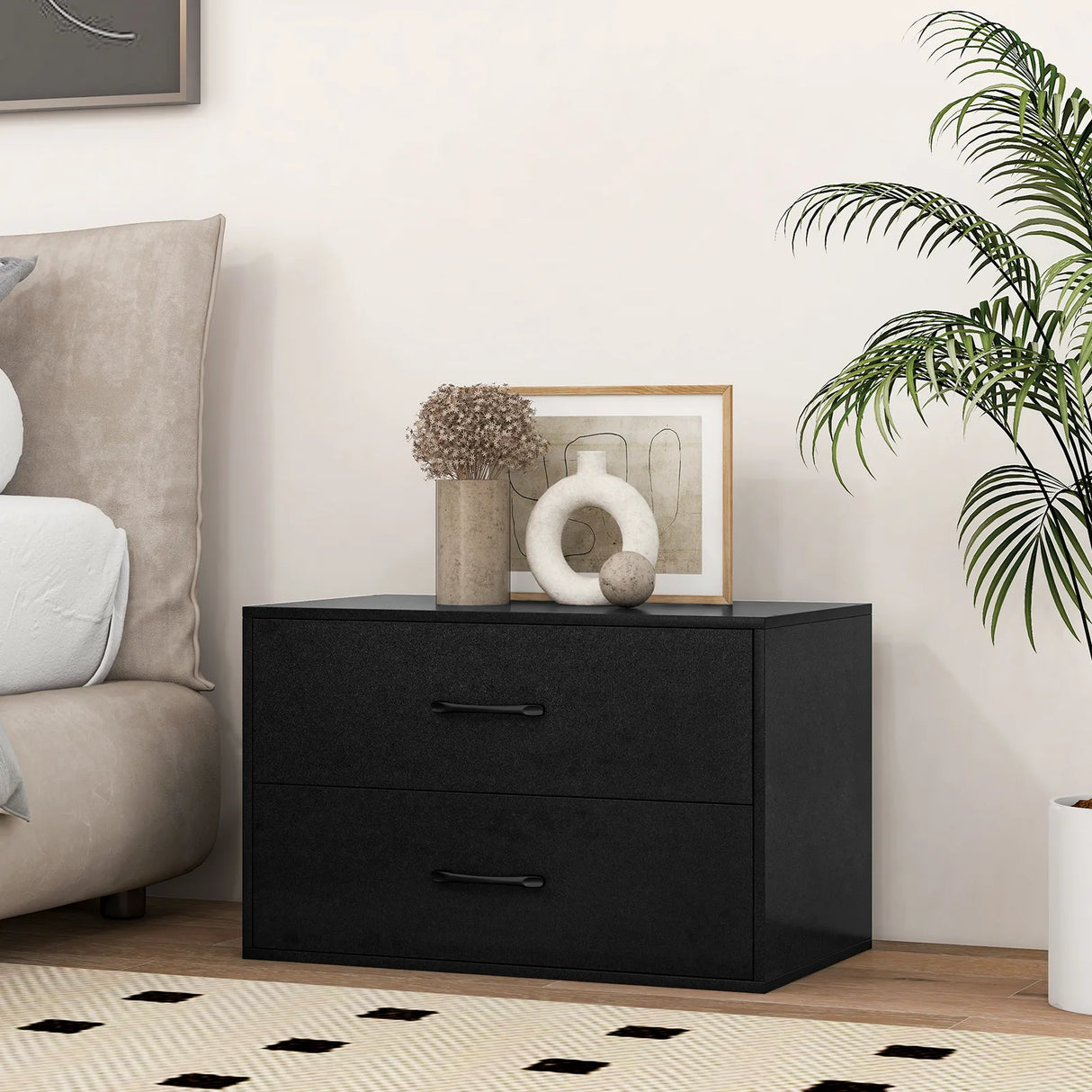 2-Drawer Stackable Storage Organizer with Anti-Topping Kits-Black