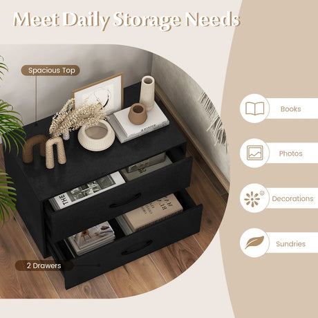 2-Drawer Stackable Storage Organizer with Anti-Topping Kits-Black