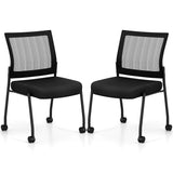 Stackable Armless Waiting Room Guest Chair with Wheels Set of 2-Black