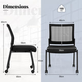 Stackable Armless Waiting Room Guest Chair with Wheels Set of 2-Black