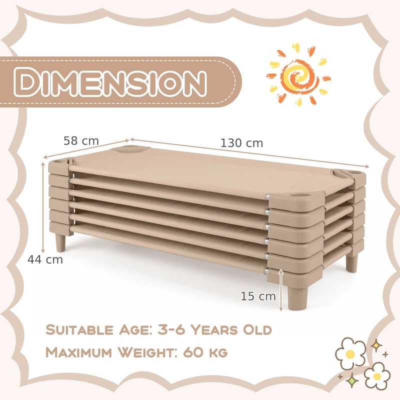 Kids Stackable Daycare Cot Pack of 6 with Detachable Oxford Cloth-Beige
