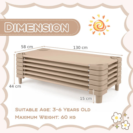Kids Stackable Daycare Cot Pack of 6 with Detachable Oxford Cloth-Beige