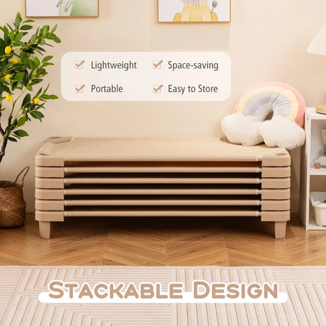 Kids Stackable Daycare Cot Pack of 6 with Detachable Oxford Cloth-Beige