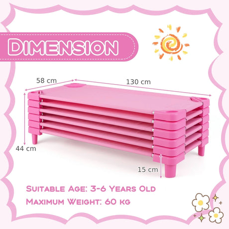 Kids Stackable Daycare Cot Pack of 6 with Detachable Oxford Cloth-Pink