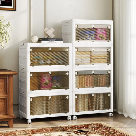 3-Pack Plastic Storage Bins with Lid for Bedroom Living Room-White