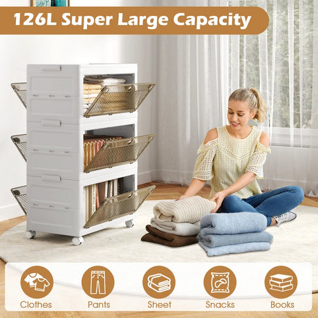 3-Pack Plastic Storage Bins with Lid for Bedroom Living Room-White