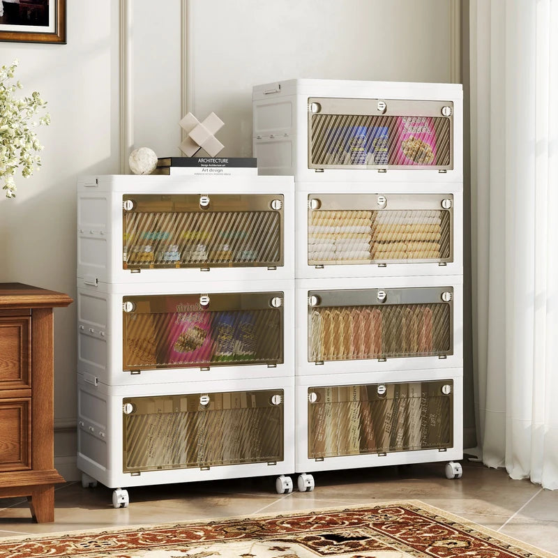 4-Pack Plastic Storage Bins with Lid for Bedroom Living Room-White