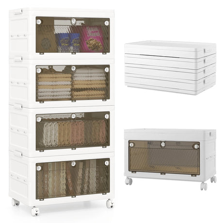 4-Pack Plastic Storage Bins with Lid for Bedroom Living Room-White