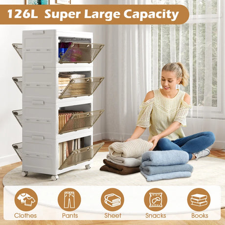 4-Pack Plastic Storage Bins with Lid for Bedroom Living Room-White