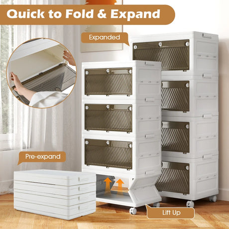 4-Pack Plastic Storage Bins with Lid for Bedroom Living Room-White