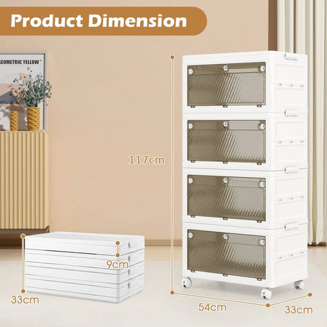4-Pack Plastic Storage Bins with Lid for Bedroom Living Room-White