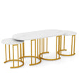 Stacking Side Tables with Faux Marble Tabletop and Powder-coated Gold Metal Frame-White