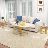 Stacking Side Tables with Faux Marble Tabletop and Powder-coated Gold Metal Frame-White