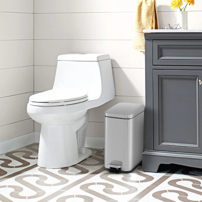 10.5 Gal and 1.6 Gal Step Trash Can Combo Set with Detachable Inner Buckets-Silver