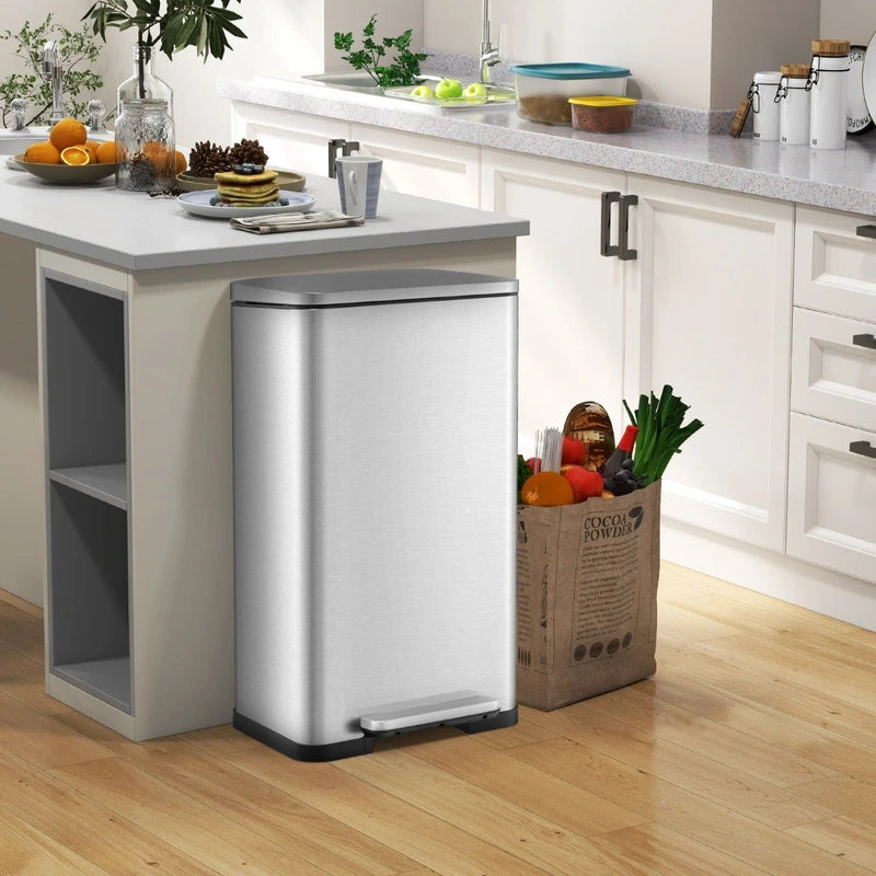 10.5 Gal and 1.6 Gal Step Trash Can Combo Set with Detachable Inner Buckets-Silver