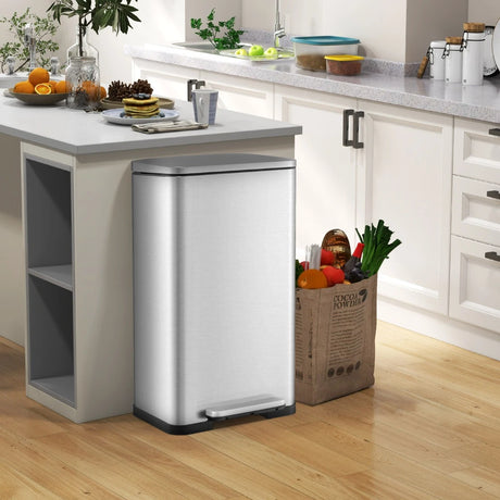10.5 Gal and 1.6 Gal Step Trash Can Combo Set with Detachable Inner Buckets-Silver