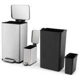 10.5 Gal and 1.6 Gal Step Trash Can Combo Set with Detachable Inner Buckets-Silver