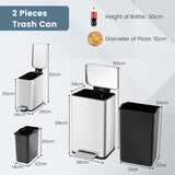 10.5 Gal and 1.6 Gal Step Trash Can Combo Set with Detachable Inner Buckets-Silver