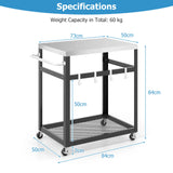 2-Tier Stainless Steel Grill Cart with 4 Hooks and Wheels BBQ Table-Black