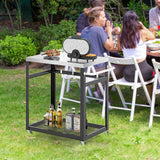 2-Tier Stainless Steel Grill Cart with 4 Hooks and Wheels BBQ Table-Black