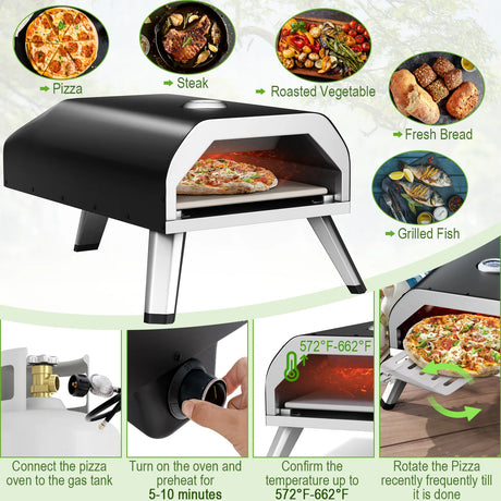 Stainless Steel Pizza Maker with Accessories Set and Storage Bag-Black