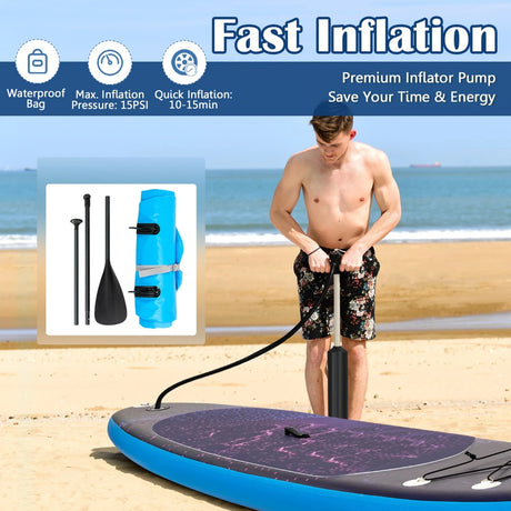 11 Feet Inflatable Stand Up Paddle Board Surfboard with Bag Aluminum Paddle Pump-L