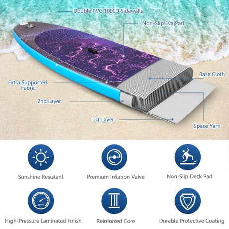 11 Feet Inflatable Stand Up Paddle Board Surfboard with Bag Aluminum Paddle Pump-L