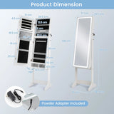 Standing Jewelry Cabinet with LED Lights Lipstick Box and 2 Drawers-White