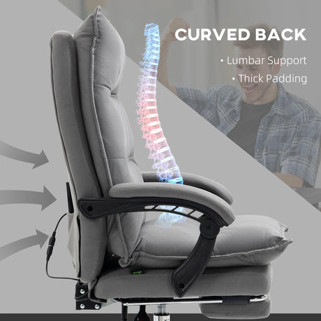 Vinsetto Massage Office Chair with Footrest, Desk Chair with 6 Point Massage and Heat, 155 Reclining Back for Home, Thick Padding, Grey