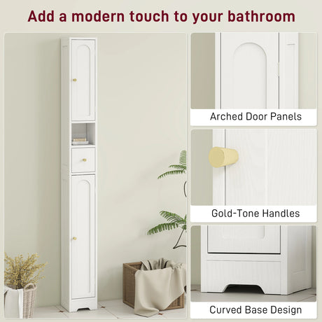 HOMCOM 185 cm Tall Bathroom Cabinet with Arched Doors - White