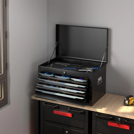 24 Inch Tool Chest Case with 6 Drawers and Top Storage for Garage Repair Shop & Warehouse-Black