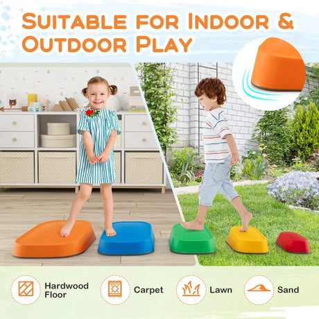 Stepping Stone for Kids 5Pcs Non-Slip Toddler River Stone Set-Multicolor
