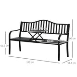 Outsunny Metal Outdoor Bench with Liftable Middle Table, Patio Loveseat, Garden Bench for Garden, Porch, Seats 23 People, Black