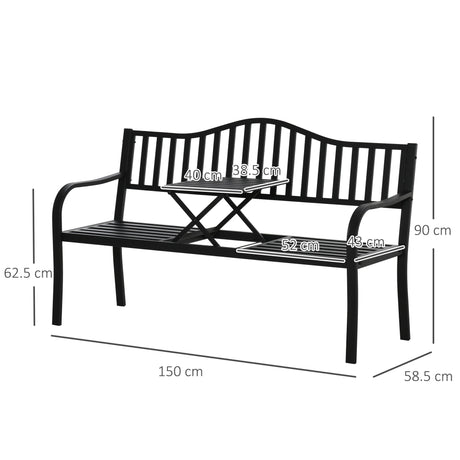 Outsunny Metal Outdoor Bench with Liftable Middle Table, Patio Loveseat, Garden Bench for Garden, Porch, Seats 23 People, Black
