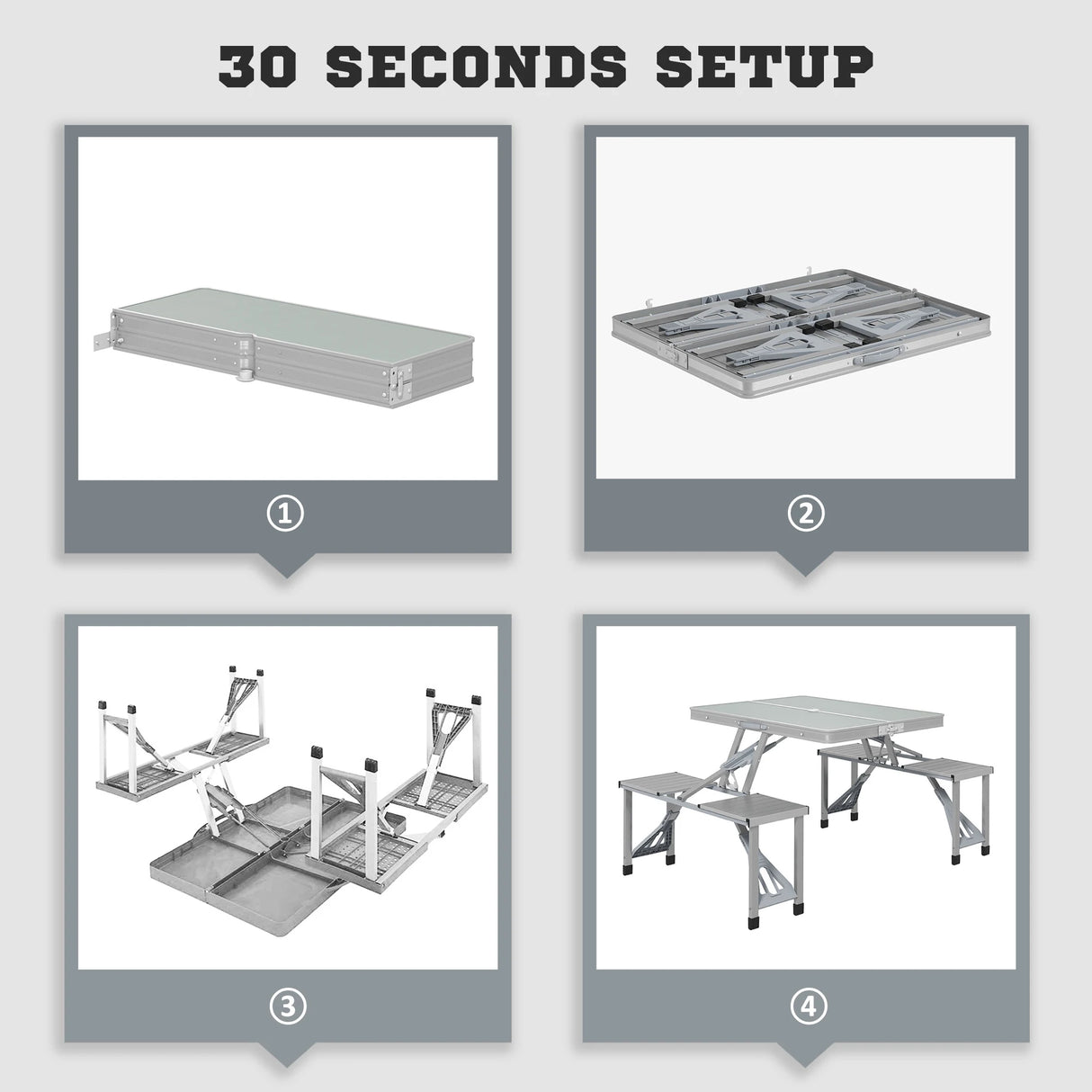 Outsunny Folding Picnic Table with 4 Seats and Umbrella Hole - Grey