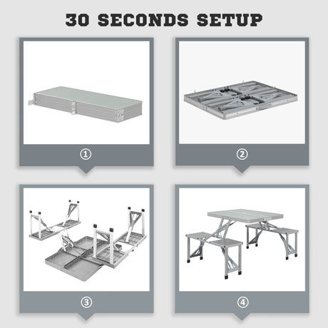 Outsunny Folding Picnic Table with 4 Seats and Umbrella Hole - Grey