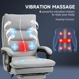 Vinsetto Office Chair with Footrest, Double Padding Ergonomic Desk Chair with 6-Point Vibration Massage and Back Heating, Microfibre Fabric with 135 Reclining Back, Grey