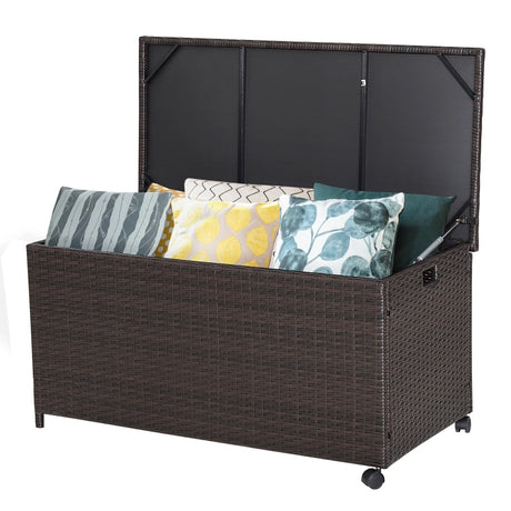 Outdoor Wicker Storage Box with Zippered Liner-50 Gallon