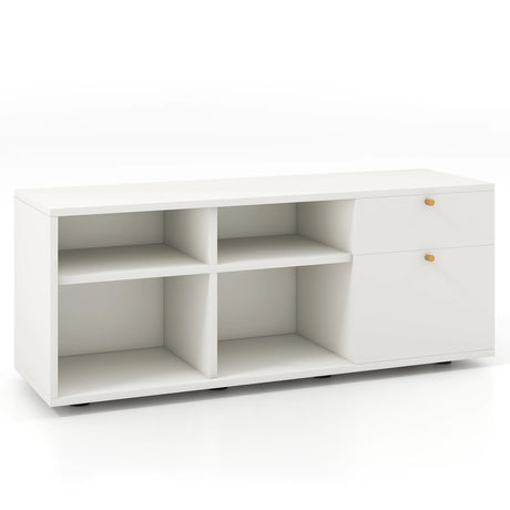 Storage Cabinet TV Console Cabinet with 2 Drawers and 4 Cubes for Entryway-White