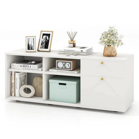 Storage Cabinet TV Console Cabinet with 2 Drawers and 4 Cubes for Entryway-White