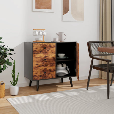 Storage Cabinet with 3 Drawer and 1 Side Cabinet-Rustic Brown