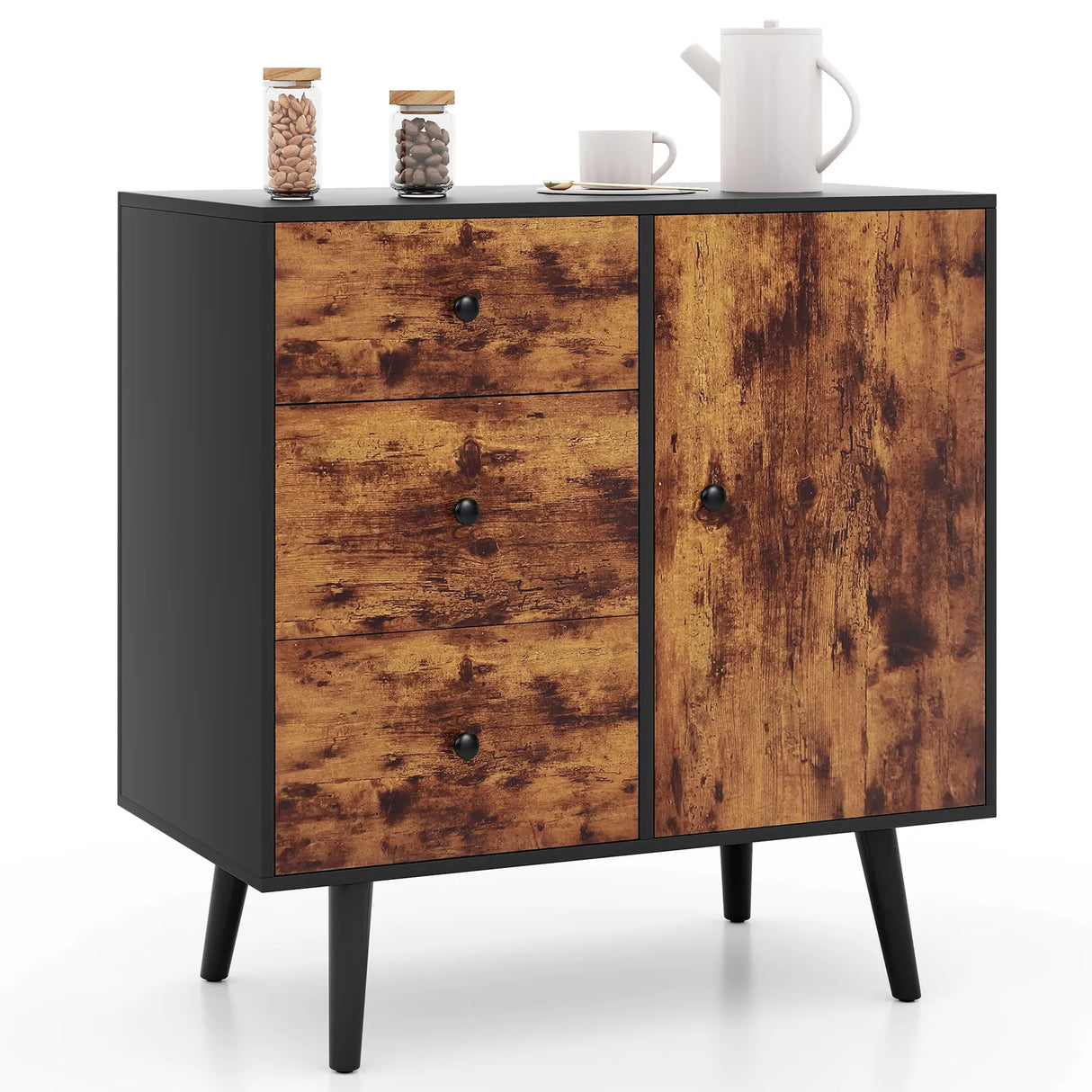 Storage Cabinet with 3 Drawer and 1 Side Cabinet-Rustic Brown