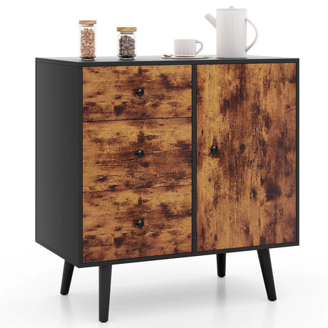 Storage Cabinet with 3 Drawer and 1 Side Cabinet-Rustic Brown