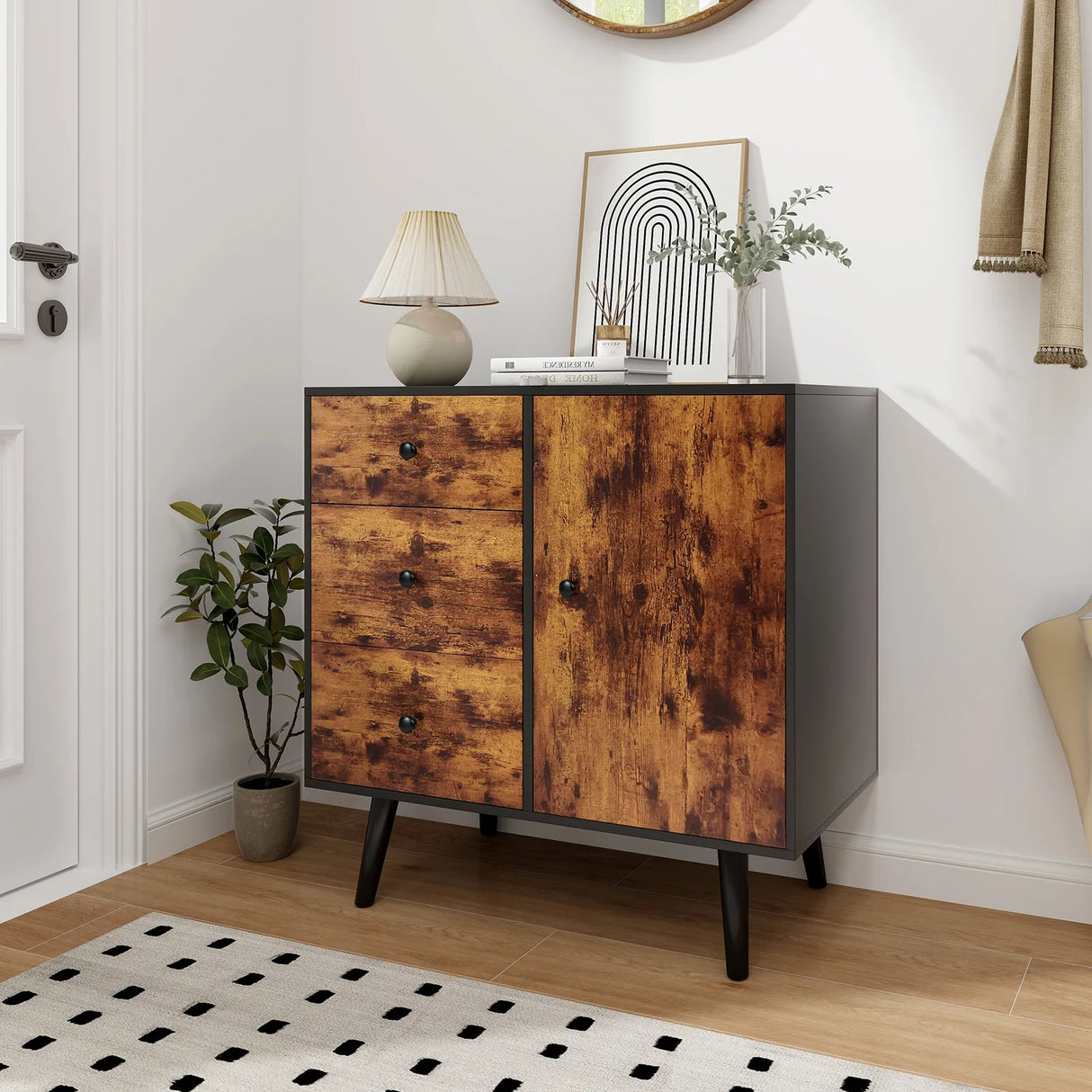 Storage Cabinet with 3 Drawer and 1 Side Cabinet-Rustic Brown