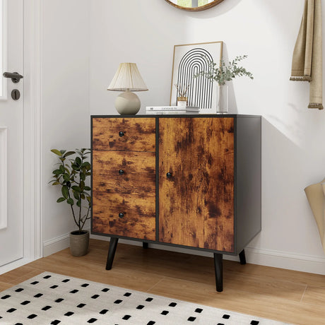 Storage Cabinet with 3 Drawer and 1 Side Cabinet-Rustic Brown