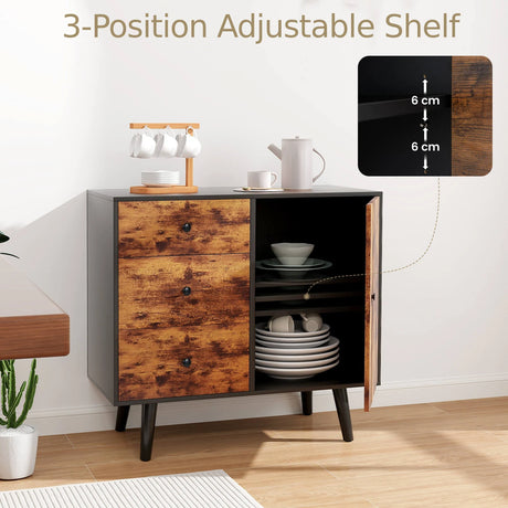 Storage Cabinet with 3 Drawer and 1 Side Cabinet-Rustic Brown