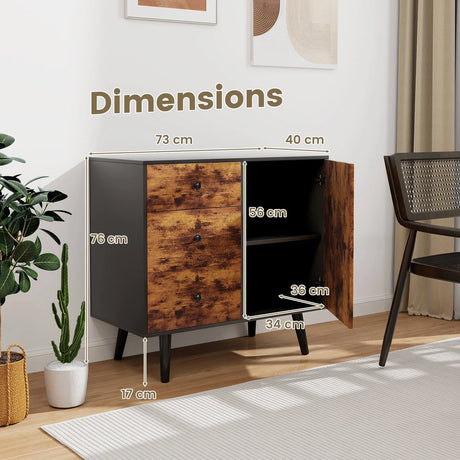 Storage Cabinet with 3 Drawer and 1 Side Cabinet-Rustic Brown