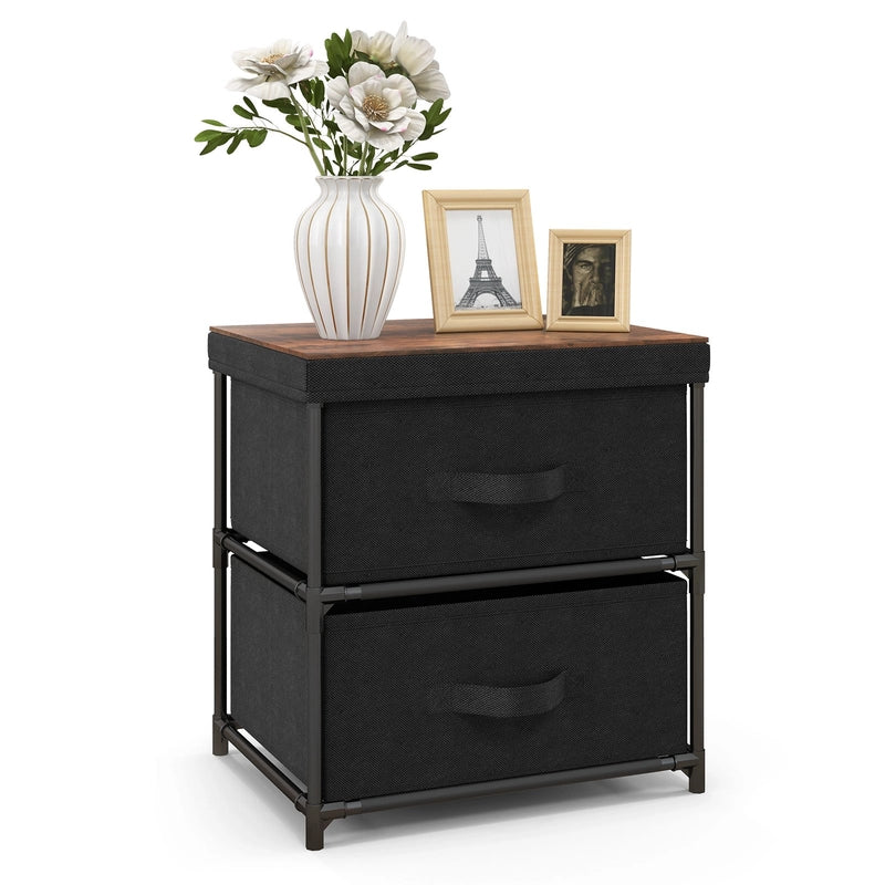 2-Drawer Nightstand with Removable Fabric Bins and Pull Handles-Black